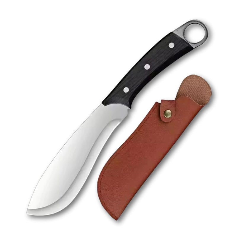 Machado سكين فايكنغ مغولي هجين مشحوذ يدويًا مع غمد جلدي، سكين تقطيع متعدد الاستخدامات للحوم، سكاكين جزارين للتخييم في الهواء الطلق والشواء - Image 1