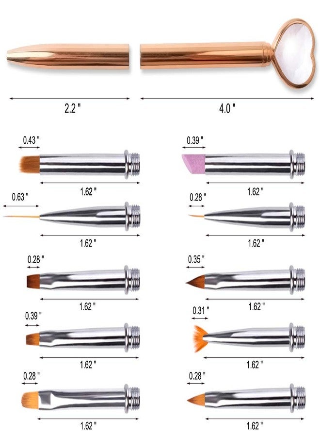 SILPECWEE مجموعة فرش أظافر أكريليك SILPECWEE، 10 قطع رأس بديل - خطاط، بيضاوي، مسطح، مائل، مروحة، أومبري، حجر الخفاف، أداة تصميم الأظافر، فرش فن الأظافر، فرشاة طلاء الأظافر، فرشاة مانيكير - Image 2