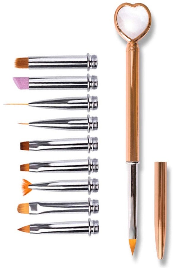SILPECWEE مجموعة فرش أظافر أكريليك SILPECWEE، 10 قطع رأس بديل - خطاط، بيضاوي، مسطح، مائل، مروحة، أومبري، حجر الخفاف، أداة تصميم الأظافر، فرش فن الأظافر، فرشاة طلاء الأظافر، فرشاة مانيكير - Image 1