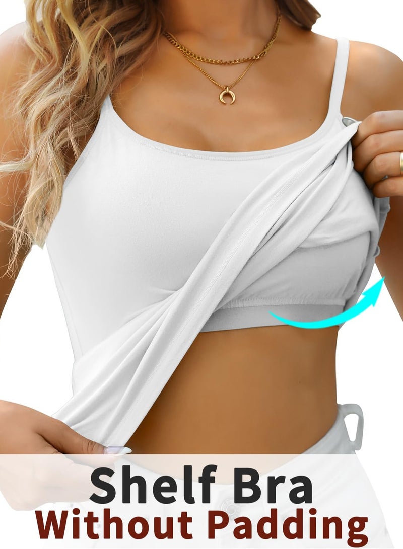 Mesery Bundle Of (2) Shelf Bra Camisoles Adjustable Spaghetti Strap Tank Tops Scoop Neck Layer Cami - Image 4