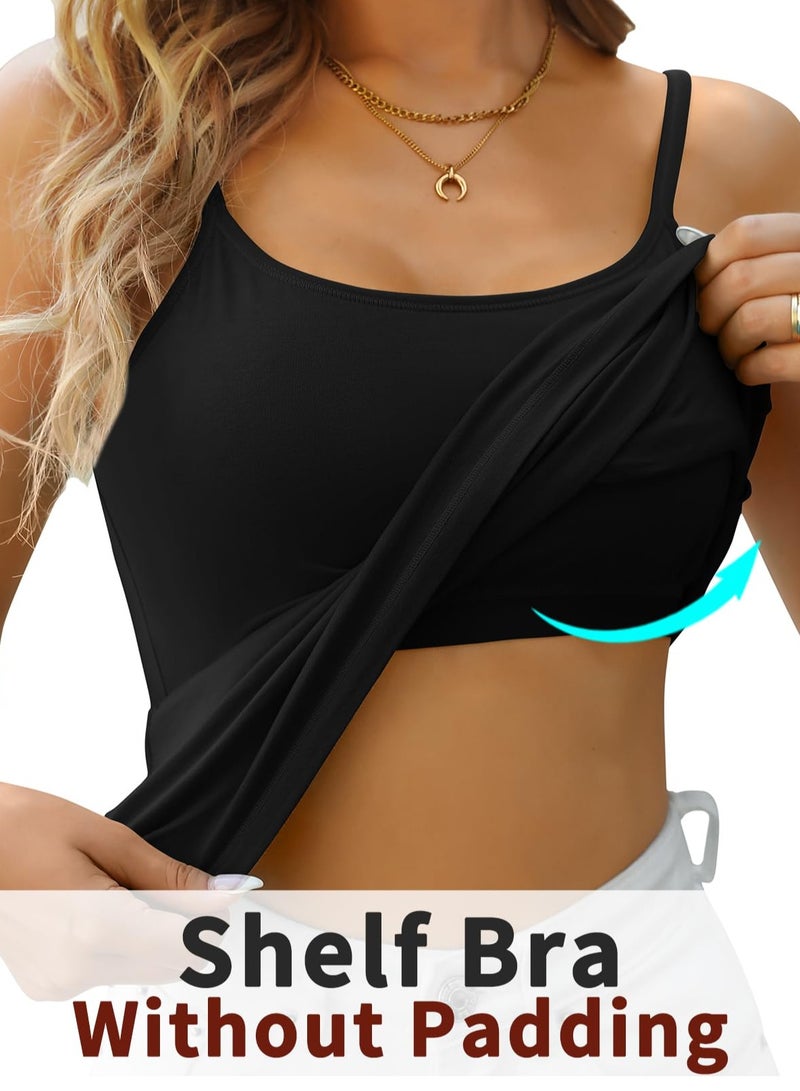 Mesery Bundle Of (2) Shelf Bra Camisoles Adjustable Spaghetti Strap Tank Tops Scoop Neck Layer Cami - Image 3