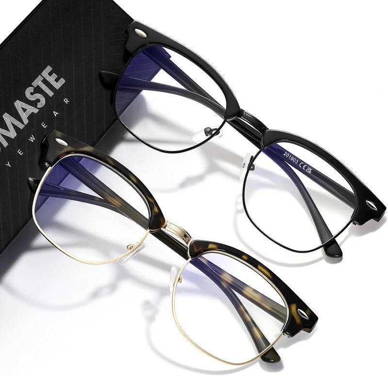 AOMASTE Store Blue Light Blocking Glasses Vintage Half Frame UV Clear Lens Anti Eyestrain Computer Gaming Glasses for Women Men (G08-Bright Black+green leopard Gold) - Image 1