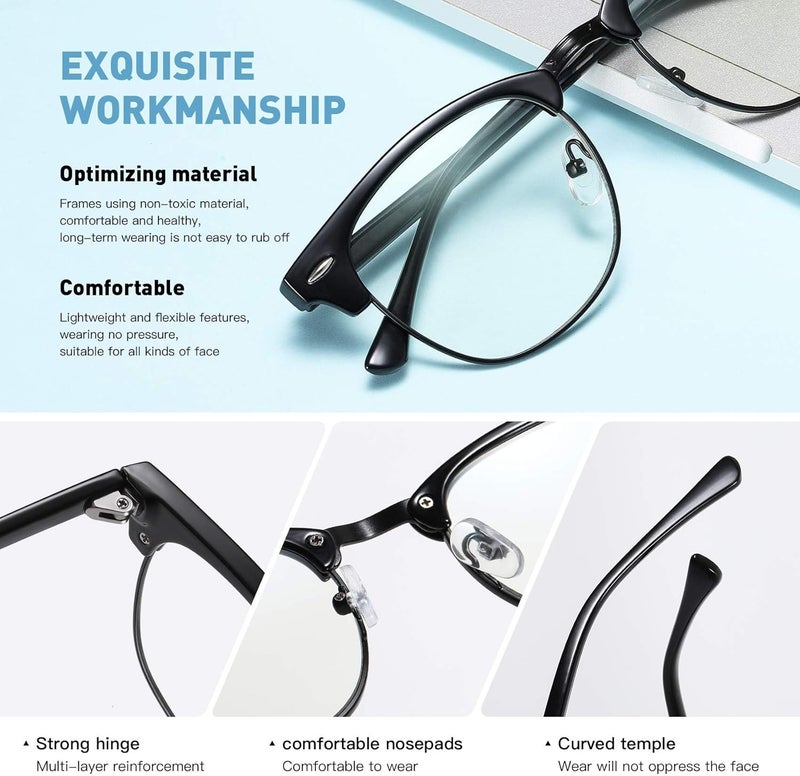 AOMASTE Store Blue Light Blocking Glasses Vintage Half Frame UV Clear Lens Anti Eyestrain Computer Gaming Glasses for Women Men (G08-Bright Black+green leopard Gold) - Image 4