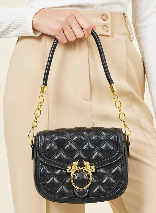 Styli Quilted Shoulder Bag with Buckle Detail