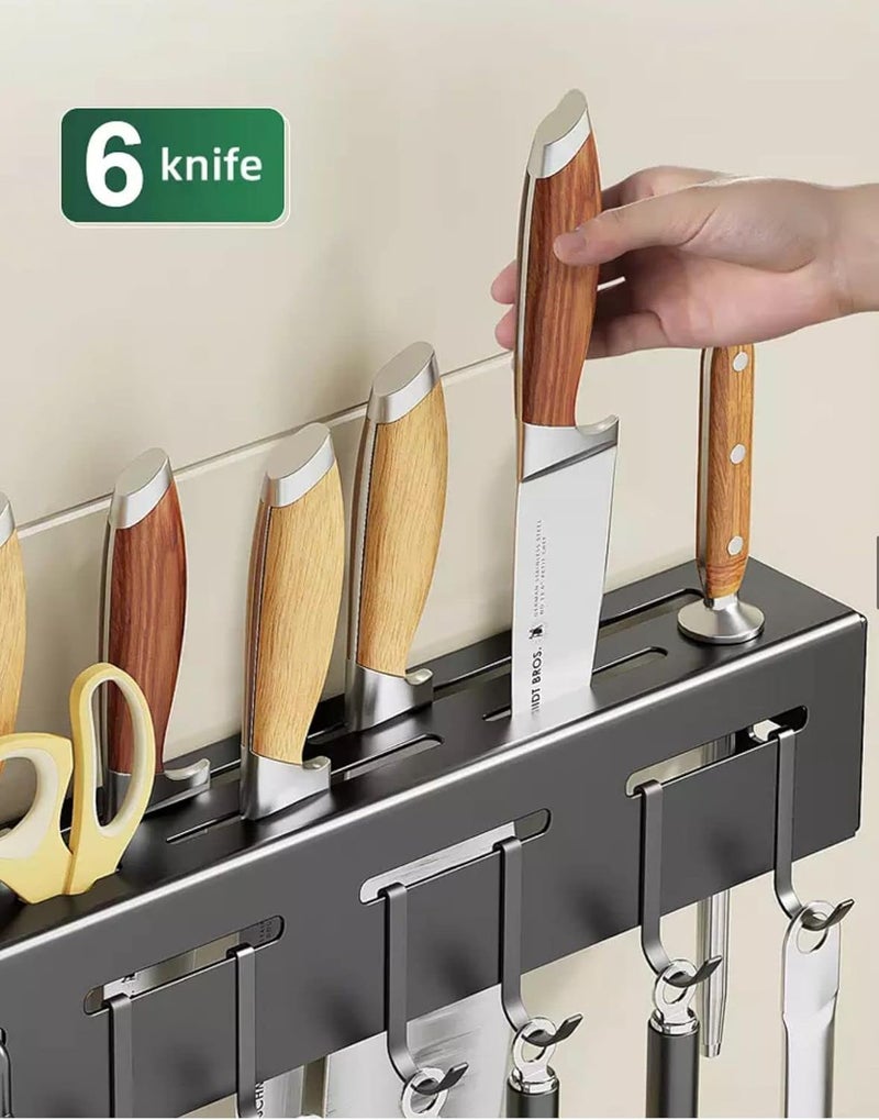 Deejay Kitchen Shelf Wall Mount Knife Holder,Towel Hanger, Spatula Ladle Hanging Hooks, Cutlery Holder Storage Rack High Grade Metal Multi-Purpose (44 x 4.5 x 8cm) - Image 5