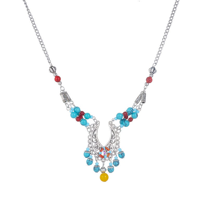 Generic Vintage Ethnic Hair Accessory Pendant Blue (headwear necklace Universal)