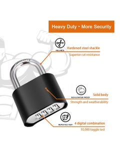 Y&D 4 Digit Heavy Duty Combination Lock Outdoor Waterproof Padlock 1.3 Inch Shackle for Gate, Fence,Toolbox, Case, Hasp Storage, Gym Locker, Sports School Locker (Black)  - Image 2