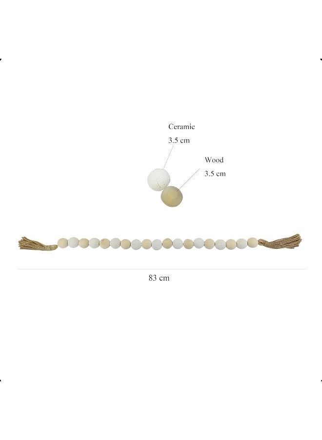 YINZUO YINZUO Boho Wooden Bead Garland with Tassels and Heart Charms Rustic Farmhouse Hanging Ornament for Tiered Tray, Jars, Wall Decor, Table Centerpiece Natural Wood (Design 8 (Small))  - Image 2