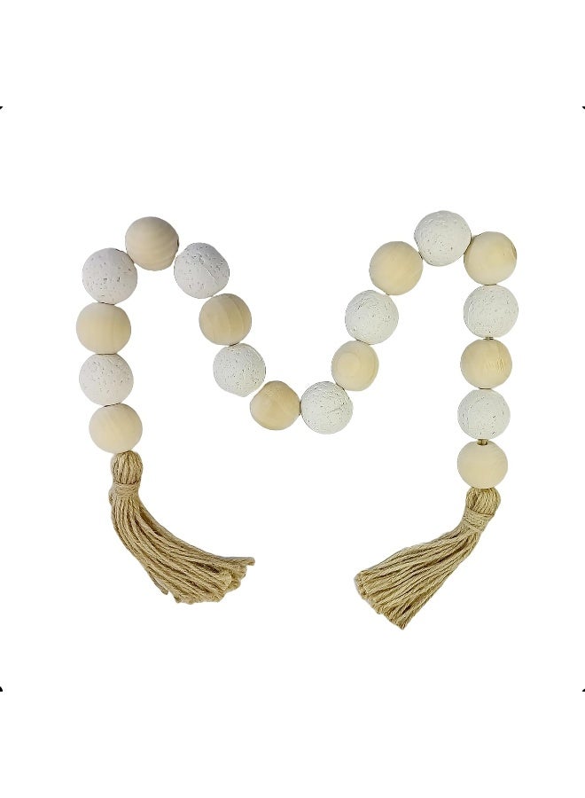 YINZUO YINZUO Boho Wooden Bead Garland with Tassels and Heart Charms Rustic Farmhouse Hanging Ornament for Tiered Tray, Jars, Wall Decor, Table Centerpiece Natural Wood (Design 8 (Small))  - Image 3