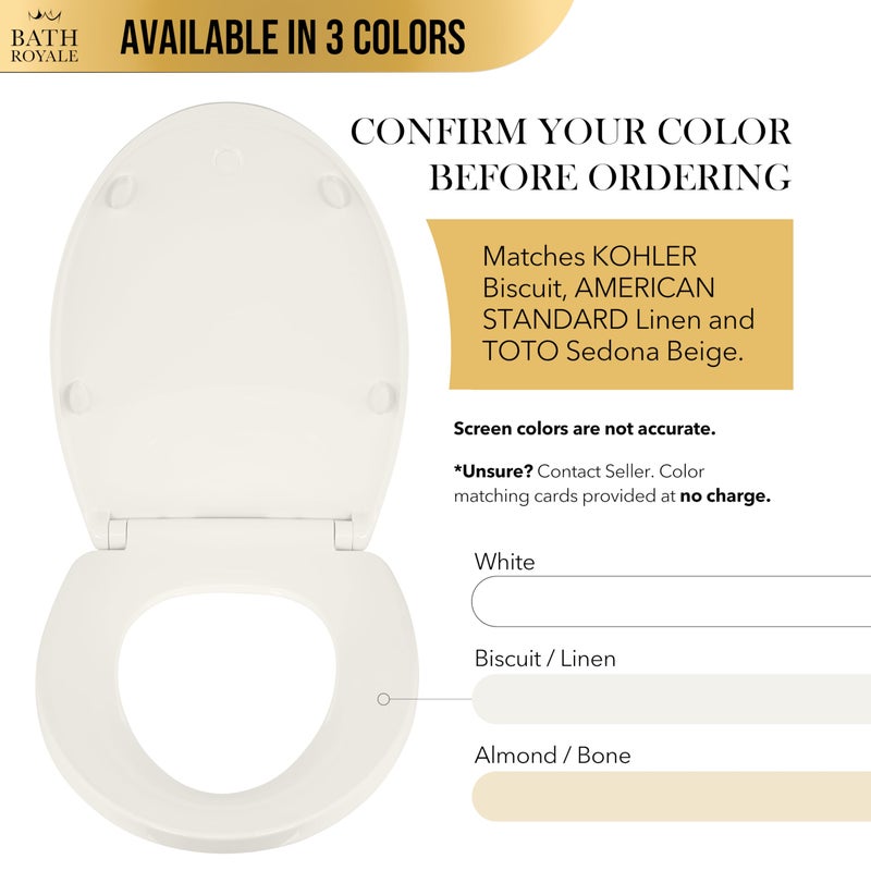 Bath Royale Elongated Toilet Seat BR501-01 Quiet Close, Stain-Resistant and Easy to Keep Clean, Heavy Duty, Fits All Toilet Brands, Executive Series -Biscuit/Linen - Image 3