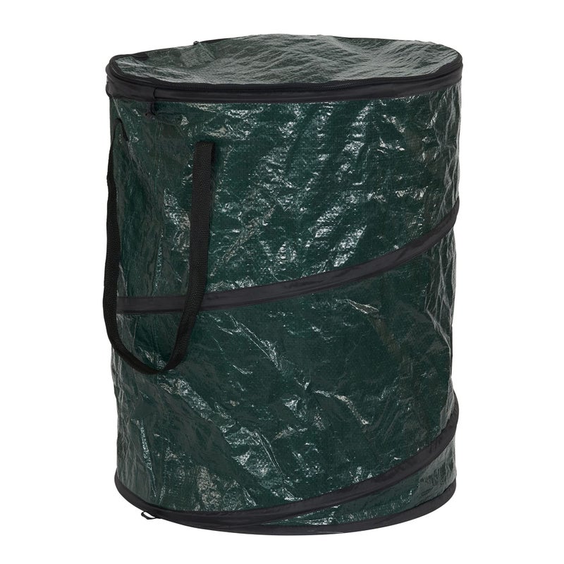 Household Essentials 20341 Pop Can and Leaf Bag with Zipper Lid Portable Yard Waste and Trash Collector 30 Gallon Green