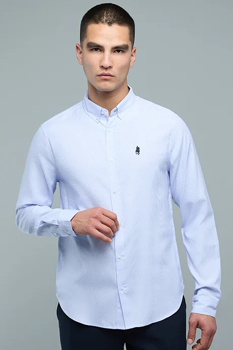 R&B Checked Shirt with Button-Down Collar and Long Sleeves