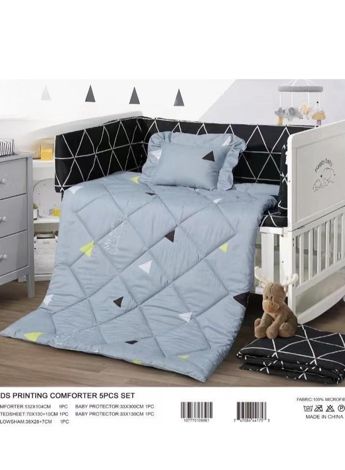 هورس مفرش سرير حواجز سرير اطفال 5 قطع صيفي ليمنح طفلك الراحة من المايكروفايبر ، 5 قطع مقاس اللحاف 132x104سم