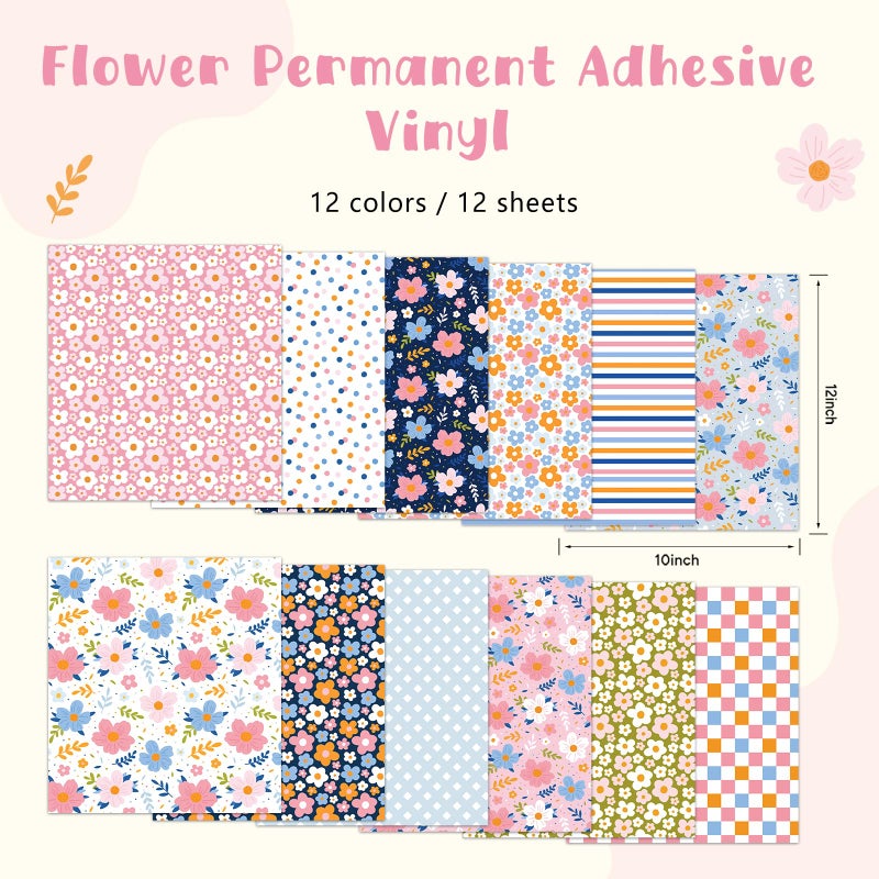 Tintnut Boho Permanent Adhesive Vinyl-12 Sheets 12"x10" Candy and Flowers Pattern Self Adhesive Vinyl Candy Boho Permanent Vinyl for DIY - Image 2
