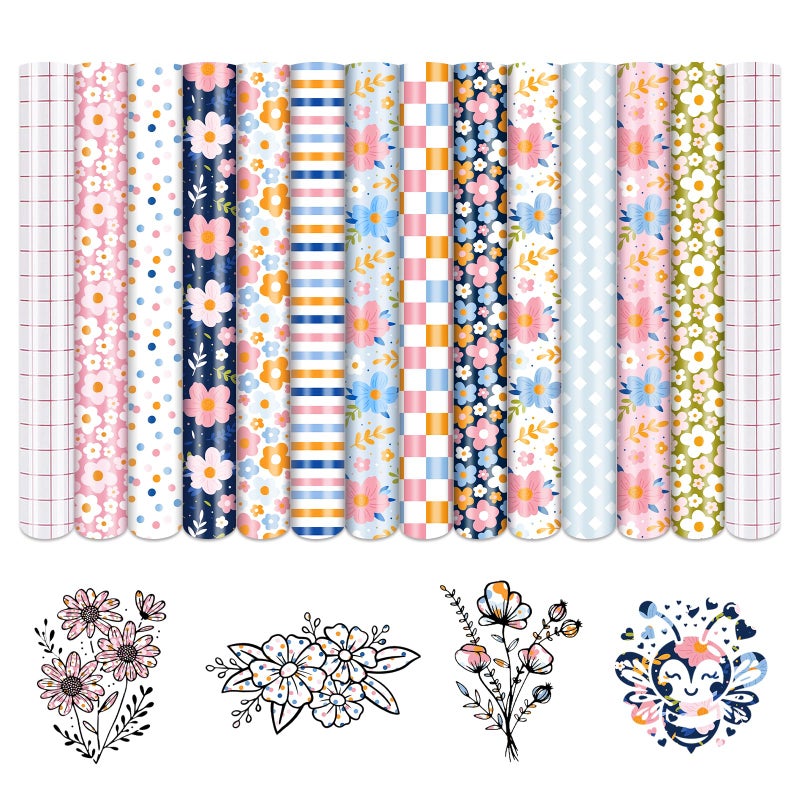 Tintnut Boho Permanent Adhesive Vinyl-12 Sheets 12"x10" Candy and Flowers Pattern Self Adhesive Vinyl Candy Boho Permanent Vinyl for DIY - Image 1