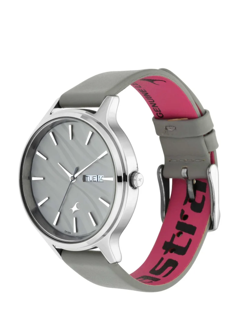 فاستراك Fastrack Ruffles Quartz Analog with Day and Date Grey Dial Leather Strap Watch for Girls