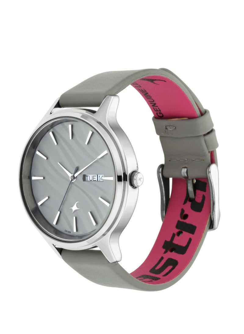 fastrack Fastrack Ruffles Quartz Analog with Day and Date Grey Dial Leather Strap Watch for Girls  - Image 2