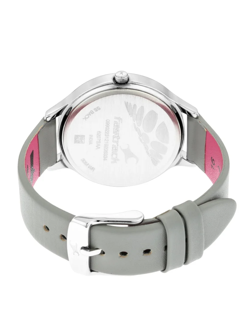 فاستراك Fastrack Ruffles Quartz Analog with Day and Date Grey Dial Leather Strap Watch for Girls