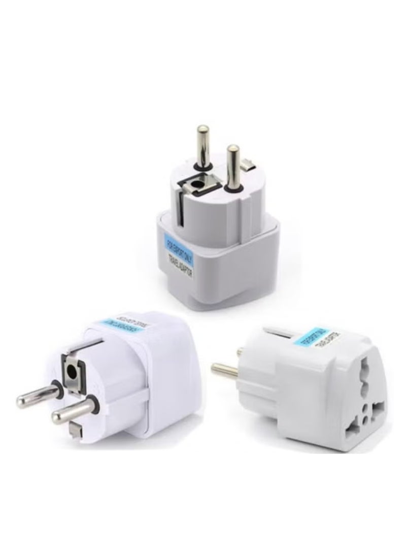 3 Pieces Universal Type E/F 2-pin Plug Adapter Outlet, Adaptor for USA to Europe | EU Socket | Use In Norway, Korea, Spain, Greece, Russia, Iceland - Image 1