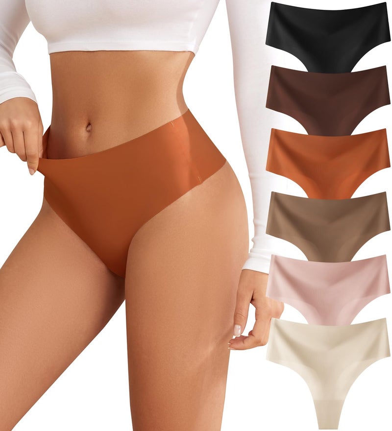 oshkang Thongs for Womens High Waisted Seamless for Women Underwear Sexy Breathable Panties 6 Pack - Image 1
