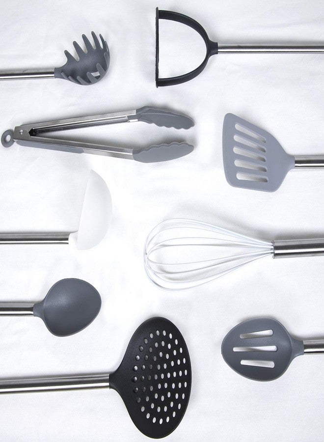 Cook With Color 10 Piece Nylon Cooking Utensil Set with Holder, Kitchen Tools and Gadgets with Rounded Copper Handles (Ombre Grey) - Image 4