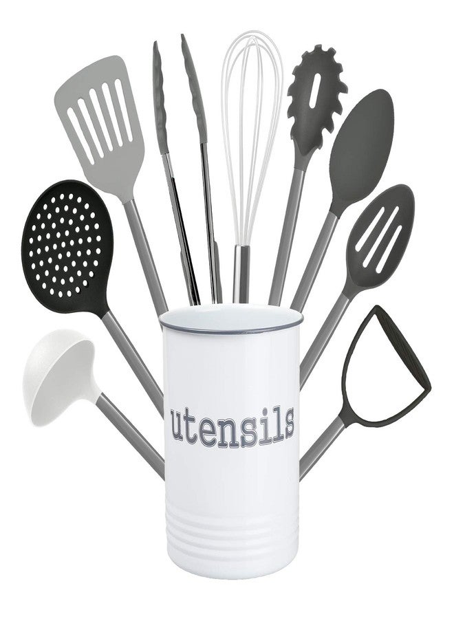 Cook With Color 10 Piece Nylon Cooking Utensil Set with Holder, Kitchen Tools and Gadgets with Rounded Copper Handles (Ombre Grey) - Image 1