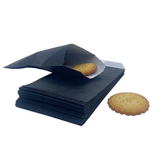Amsthow Glassine Paper Bags Black Candy Small Wax Treat Greaseproof Bakery Flat Cookie Bags for Candies Chocolate Pastries Snacks 100Pcs - Image 1