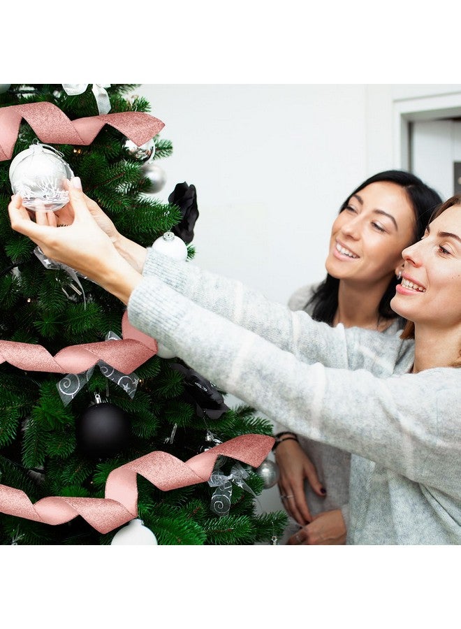 سندير شريط سيندر لامع لعيد الميلاد بطول 50 ياردة، شريط سلكي لامع من الألماس المعدني بعرض 2.5 بوصة، شرائط سلكية لعيد الميلاد، شرائط قماشية مزخرفة بحواف سلكية، هدايا منزلية، أعمال يدوية (ذهبي وردي) - Image 4