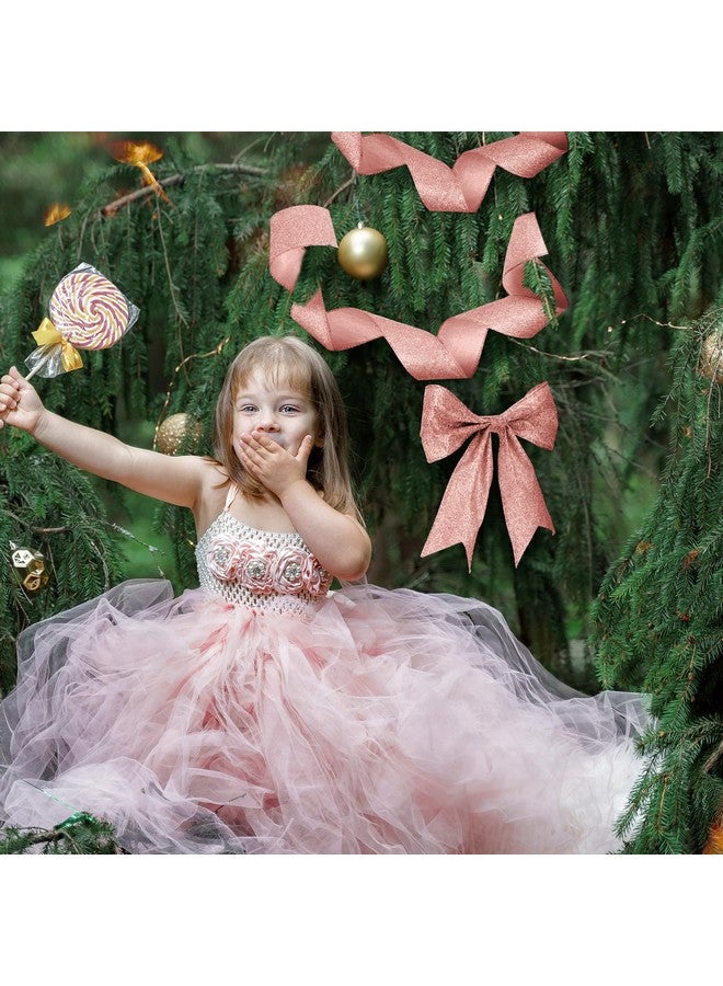 سندير شريط سيندر لامع لعيد الميلاد بطول 50 ياردة، شريط سلكي لامع من الألماس المعدني بعرض 2.5 بوصة، شرائط سلكية لعيد الميلاد، شرائط قماشية مزخرفة بحواف سلكية، هدايا منزلية، أعمال يدوية (ذهبي وردي) - Image 5