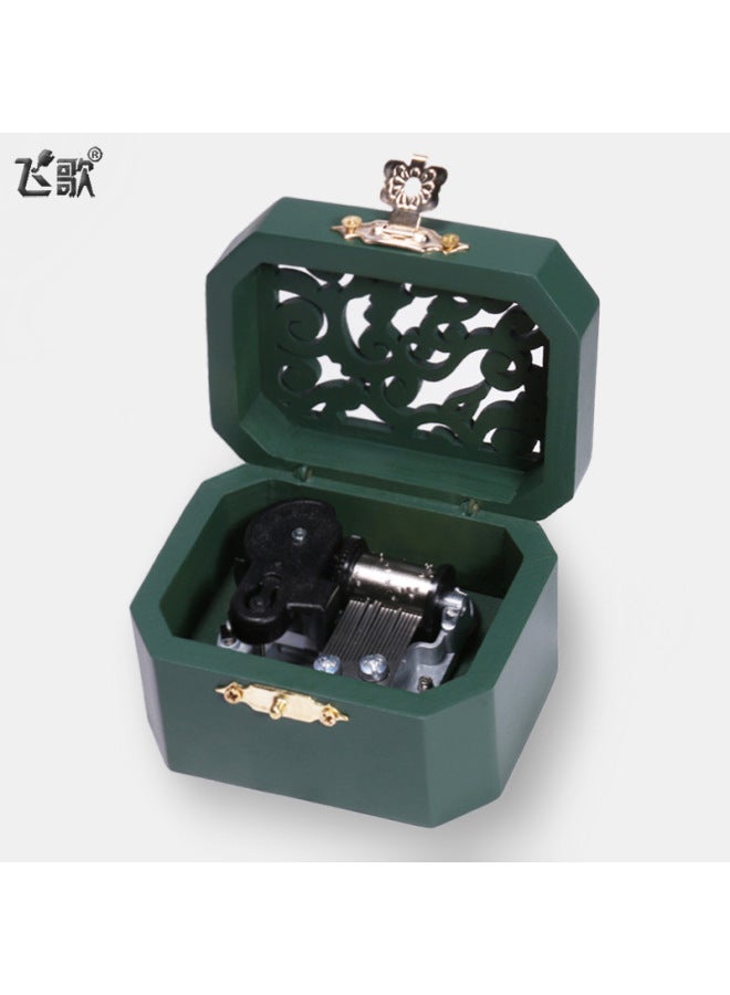 Feige Retro Octagon Hollow Mini Coil Music Box Wooden Music Box Sky City Creative Gift-Color:05 [classic Green] + Silver Movement-Dimensions:Music For Yesterday. - Image 1