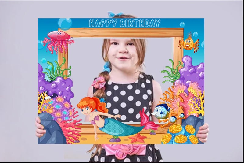 Theme My Party Mermaid Theme Birthday Photobooth Props I Personalised Underwater Theme Photobooth Props for Birthday Girls I Customised Photobooth for Birthday - Image 2