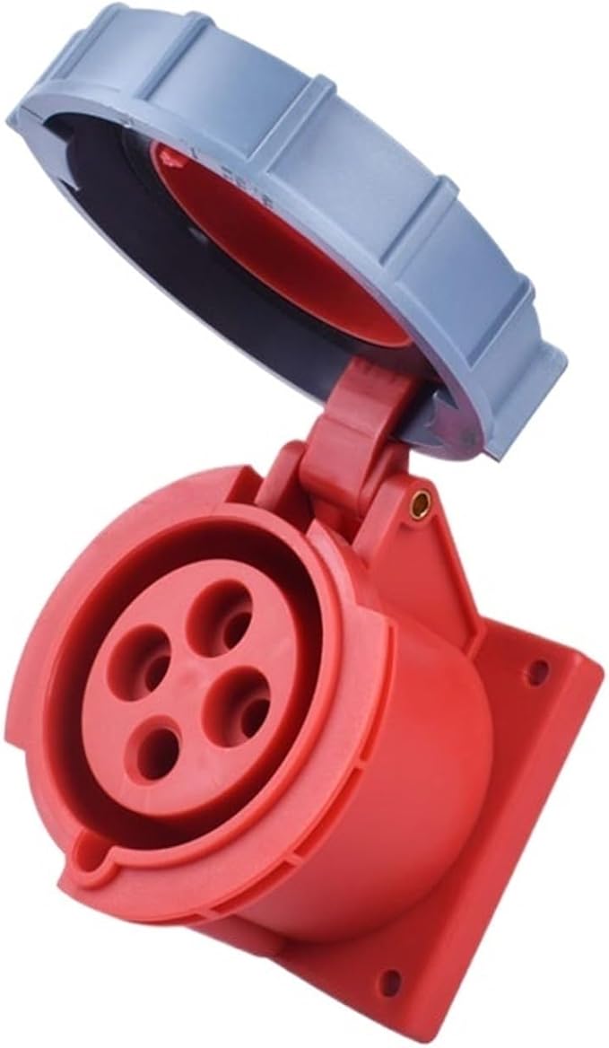 Generic Industrial 4P 32A Silver Coupler Plug Socket Panel Mount IP67 ...