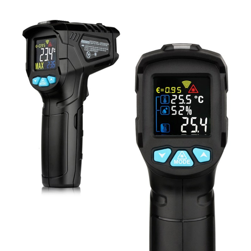 Digital Thermometer: IR01C Black Non-Contact Infrared Sensor - 12-Point Test Area Adjustable Emissivity Temperature Difference Alert for Industrial Use - Image 1