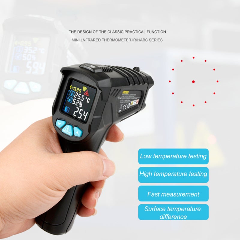 Digital Thermometer: IR01C Black Non-Contact Infrared Sensor - 12-Point Test Area Adjustable Emissivity Temperature Difference Alert for Industrial Use - Image 5