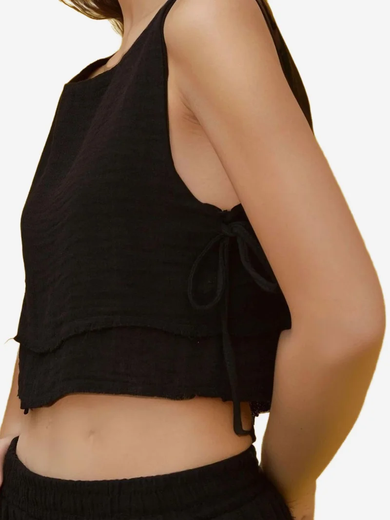 HICCUP Elastic Waist Skirt-Side Tie Detail Blouse Muslin Set