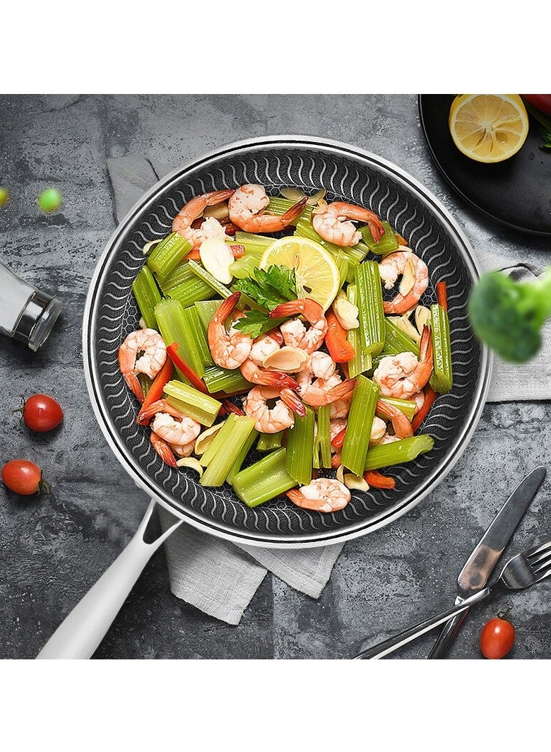 AROAQ Stainless Steel Frying Pan, Whole Body Tri-ply Frying Pan, Scratch-resistant Non Stick  Double-sided Honeycomb Skillet Pan For All Stove, (26cm) - Image 4
