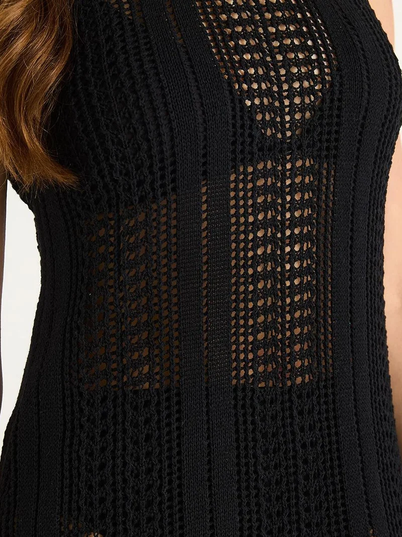 Bianco Lucci Black LUCCI Textured Knitwear Transparent Mini Dress for Women | Best Price UAE
