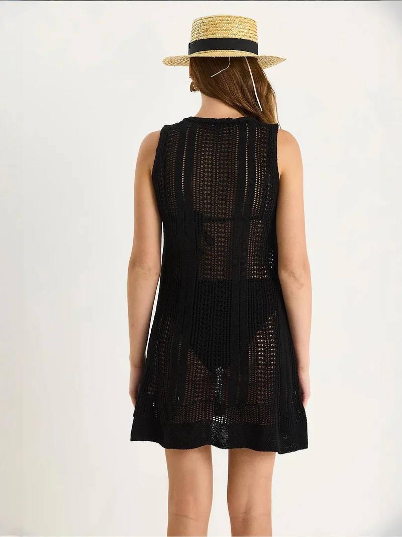 Bianco Lucci Black LUCCI Textured Knitwear Transparent Mini Dress for Women | Best Price UAE