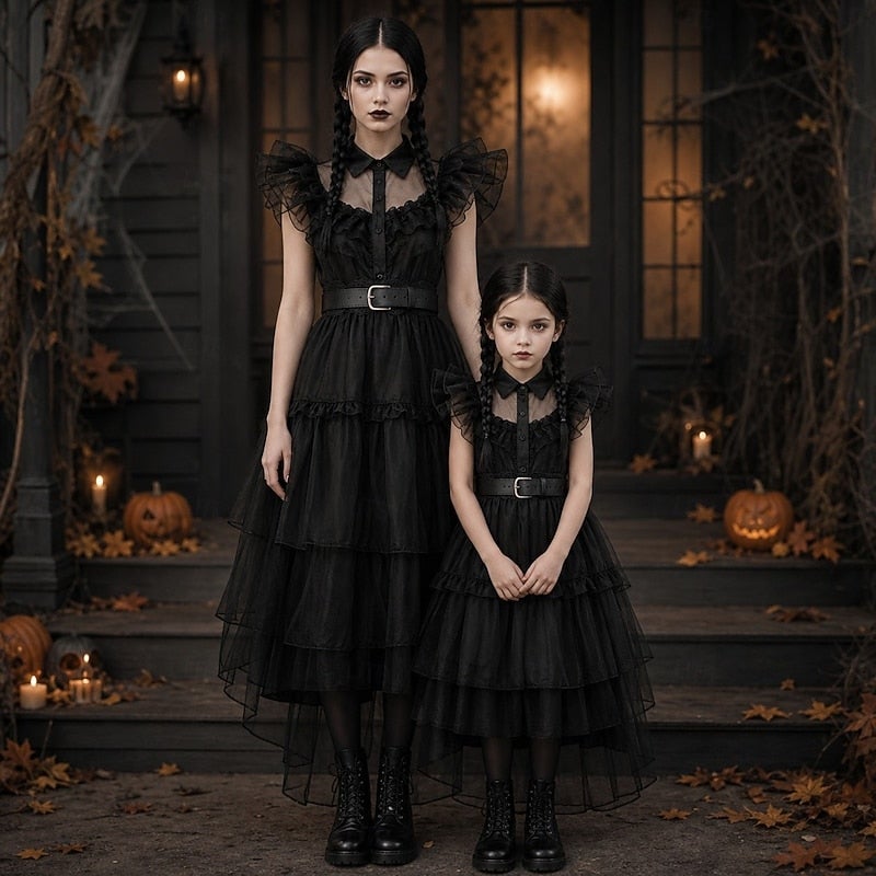 Y&D Gothic Horror Witch Dress Group Costume Gothic for Girls' Kid's Adults' Halloween Carnival Party School Event Dress Up - Image 2