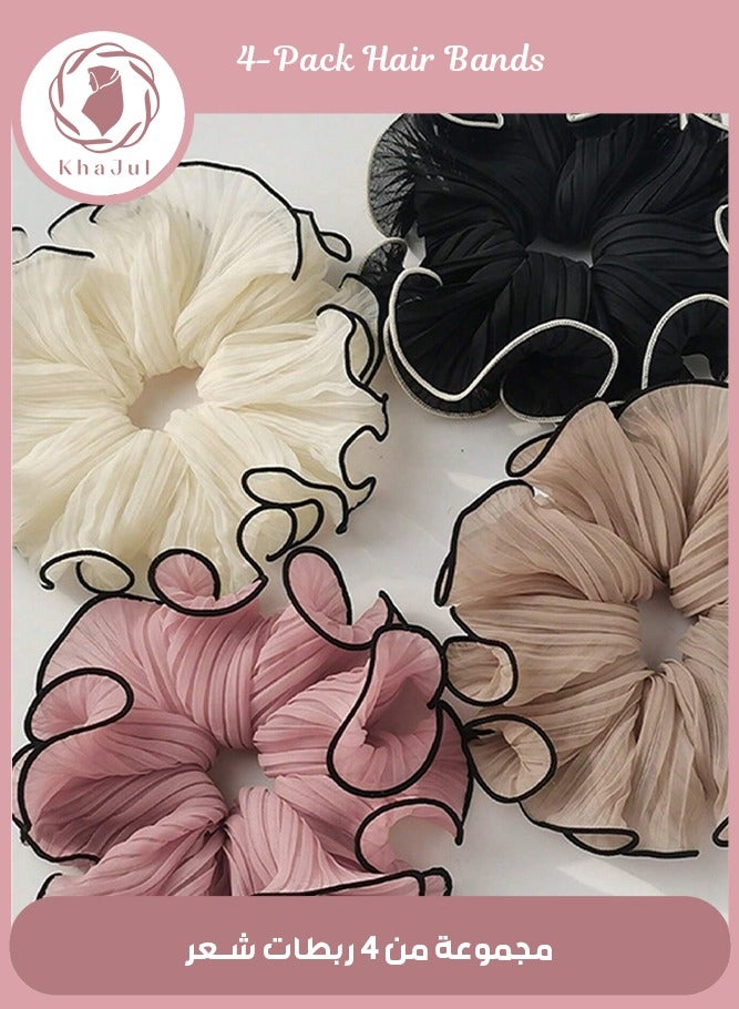 KHAJUL 4-Piece Large Elastic Puffy Hair Scrunchy for Women Girls Chiffon Hair Bobbles for Thick Long Hair Accessories for Teen Girls  - Image 1
