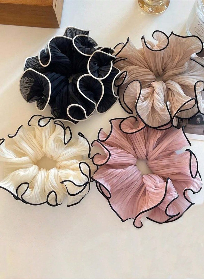 KHAJUL 4-Piece Large Elastic Puffy Hair Scrunchy for Women Girls Chiffon Hair Bobbles for Thick Long Hair Accessories for Teen Girls  - Image 3