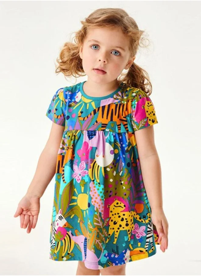 YUNIQEE Multicolour A-Line Crew Neck Printed Dress