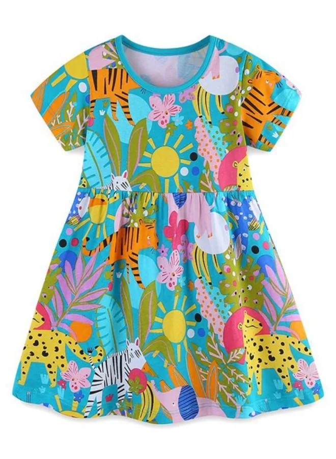 YUNIQEE Multicolour A-Line Crew Neck Printed Dress