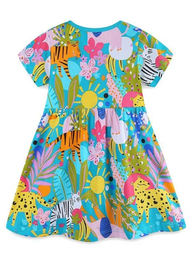 YUNIQEE Multicolour A-Line Crew Neck Printed Dress