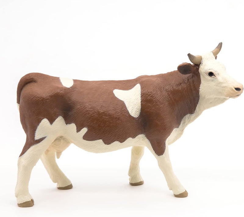 Papo تمثال بقرة سيمينتال من بابو واقعي للأطفال من عمر 3 سنوات مجموعة المزرعة مطلي يدويًا عالي التفاصيل متين وتعليمي فكرة هدية قابلة للجمع تمثال حيوانات المزرعة - Image 4