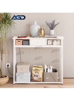 Coffee Corner Table, Entryway Console Table with Charging Station, Side Table for Corridor, Living Room, Coffee Corner with Storage Shelf and Power Outlet, White