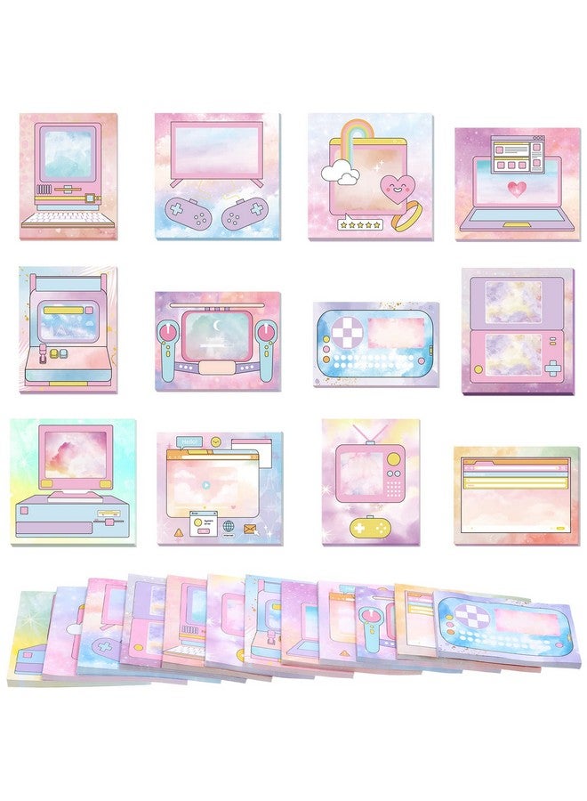 Geyee 480 Sheets Cute Sticky Notes Fun Kawaii Creative Computer Game Shape Memo Pad Watercolor Sticky Notepad Pastel Self Stick Funny Notes School Office Supplies For Planner Diary Notebook Diy 12 Styles  - Image 2