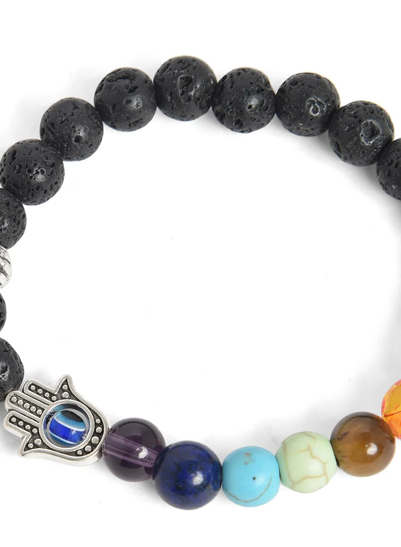 SOHI Men Black & Blue Hamsa Beaded Artificial Bracelet Jewellery