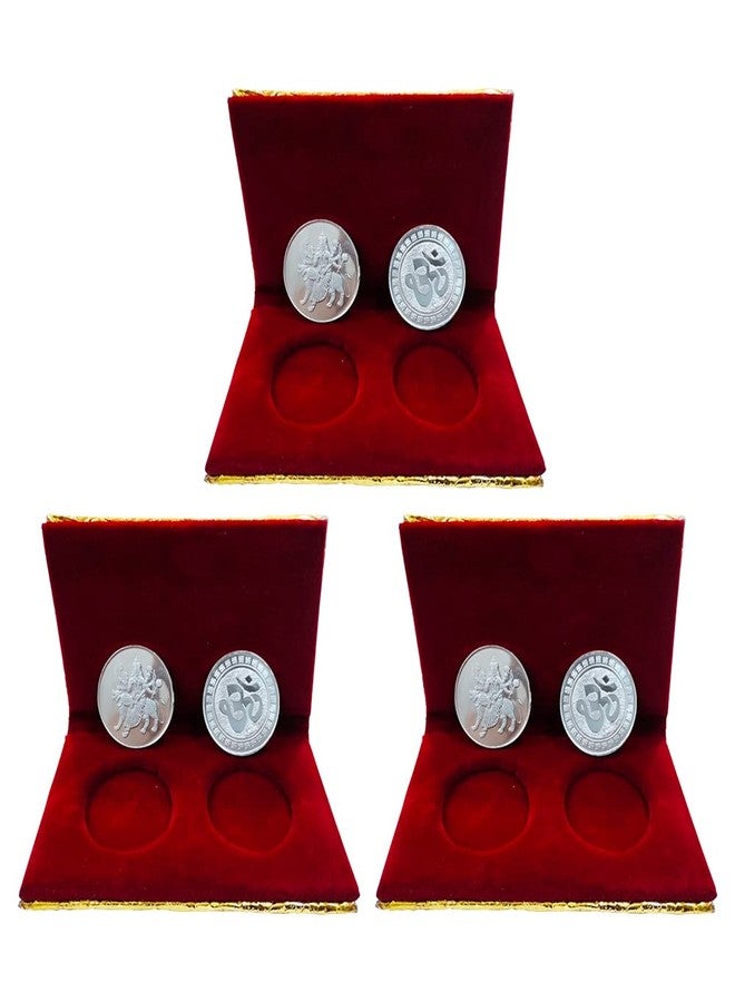 NINE10 German Silver Coins 10 Grams Silver Plated of Sherawali MATA for Diwali Gift Items for Men, Women, Staff, Customer, Clients, Corporate with Velvet Gift Box (Pack of 3 Pair) - Image 1