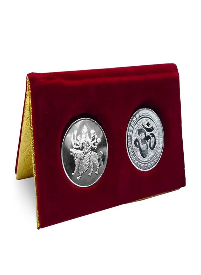 NINE10 German Silver Coins 10 Grams Silver Plated of Sherawali MATA for Diwali Gift Items for Men, Women, Staff, Customer, Clients, Corporate with Velvet Gift Box (Pack of 3 Pair) - Image 2